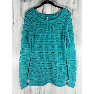Aeropostale Womens Tunic Sweater Size Small (XXS) Teal Blue Open Knit Hi Low Hem
